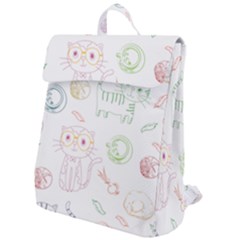Cats And Food Doodle Seamless Pattern Flap Top Backpack by Bakwanart
