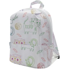 Cats And Food Doodle Seamless Pattern Zip Up Backpack by Bakwanart