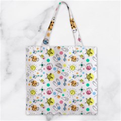 Summer Pattern Colorful Drawing Doodle Zipper Grocery Tote Bag by Bakwanart