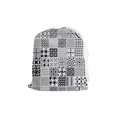 Black And White Geometric Patterns Drawstring Pouch (medium) by Bakwanart