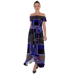 Blue Computer Monitor With Chair Game Digital Wallpaper, Digital Art Off Shoulder Open Front Chiffon Dress by Bakwanart