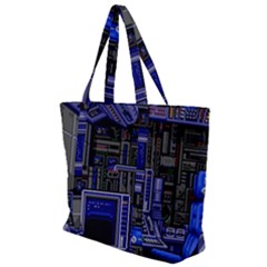 Blue Computer Monitor With Chair Game Digital Wallpaper, Digital Art Zip Up Canvas Bag by Bakwanart