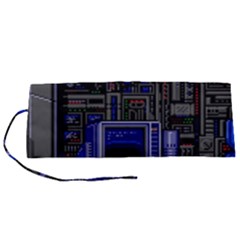 Blue Computer Monitor With Chair Game Digital Wallpaper, Digital Art Roll Up Canvas Pencil Holder (s) by Bakwanart