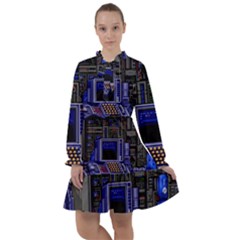 Blue Computer Monitor With Chair Game Digital Wallpaper, Digital Art All Frills Chiffon Dress by Bakwanart