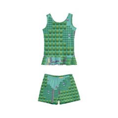 Green Retro Games Pattern Kids  Boyleg Swimsuit by Bakwanart