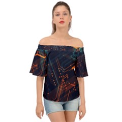 Abstract Colorful Circuit Off Shoulder Short Sleeve Top by Bakwanart