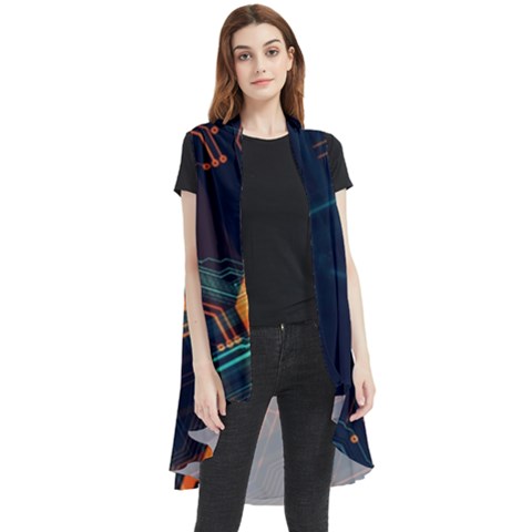Abstract Colorful Circuit Sleeveless Chiffon Waistcoat Shirt by Bakwanart