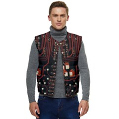 Red Computer Circuit Board Men s Short Button Up Puffer Vest	 by Bakwanart
