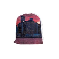 Skyline Sunset United States Reflection Usa,new York Manhattan Drawstring Pouch (medium) by Bakwanart
