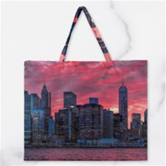 Skyline Sunset United States Reflection Usa,new York Manhattan Zipper Large Tote Bag by Bakwanart
