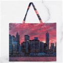 Skyline Sunset United States Reflection Usa,new York Manhattan Zipper Large Tote Bag View1