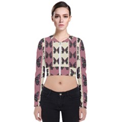 Butterflies Pink Old Ancient Texture Decorative Long Sleeve Zip Up Bomber Jacket by 99art