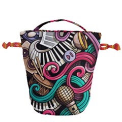 Doodle Colorful Music Doodles Drawstring Bucket Bag by 99art