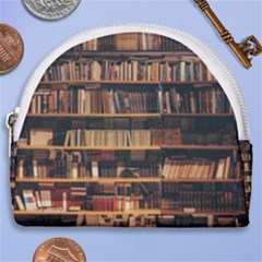 Books On Bookshelf Assorted Color Book Lot In Bookcase Library Horseshoe Style Canvas Pouch by 99art