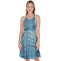 Architecture Blue Drawing Engineering City Modern Building Exterior Knee Length Skater Dress With Pockets by 99art