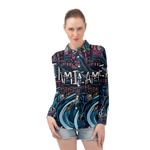 Graffiti Art Psychedelic Art Graphic Design Modern Art Long Sleeve Chiffon Shirt by 99art