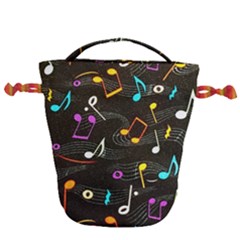 Assorted Color Musical Notes Wallpaper Fabric Drawstring Bucket Bag by 99art