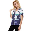 Tree-mushrooms-art-trunk-artwork Bow Sleeve Button Up Top View2