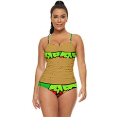 Hamburger-cheeseburger-fast-food Retro Full Coverage Swimsuit by 99art