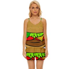 Hamburger-cheeseburger-fast-food V-neck Satin Pajamas Set by 99art