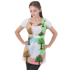 Seasons-of-the-year-year-tree Puff Sleeve Tunic Top by 99art