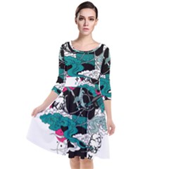 Japan Ninja-japanese-samurai-color- Quarter Sleeve Waist Band Dress by 99art