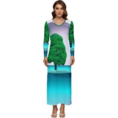 Crystal-ball-sphere-cartoon Color Background Long Sleeve Longline Maxi Dress by 99art