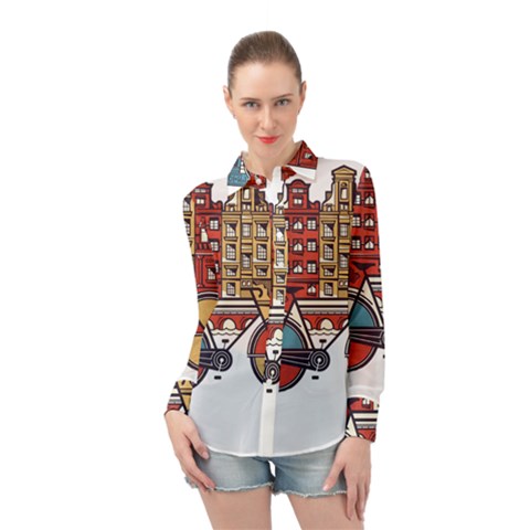 Amsterdam Graphic Design Poster Illustration Long Sleeve Chiffon Shirt by 99art
