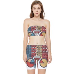 Amsterdam Graphic Design Poster Illustration Stretch Shorts And Tube Top Set by 99art