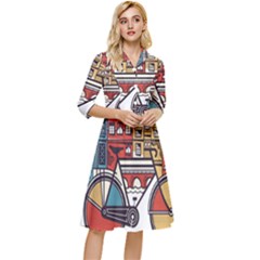 Amsterdam Graphic Design Poster Illustration Classy Knee Length Dress by 99art