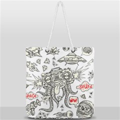 Drawing Clip Art Hand Painted Abstract Creative Space Squid Radio Full Print Rope Handle Tote (large) by 99art