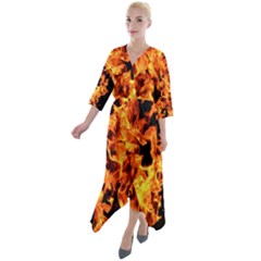 Live Coals Quarter Sleeve Wrap Front Maxi Dress by artworkshop
