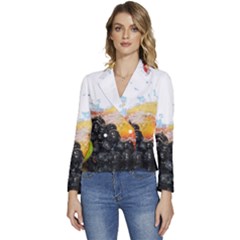 Variety Of Fruit Water Berry Food Splash Kiwi Grape Women s Long Sleeve Revers Collar Cropped Jacket by B30l