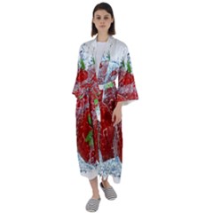 Red Strawberries Water Squirt Strawberry Fresh Splash Drops Maxi Satin Kimono by B30l