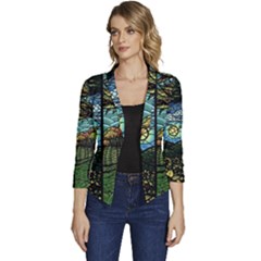 Four Assorted Illustrations Collage Winter Autumn Summer Picture Women s Casual 3/4 Sleeve Spring Jacket by danenraven