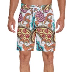 Flowers Pattern Texture White Background Paisley Men s Beach Shorts by danenraven