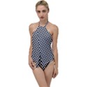 Black And White Checkerboard Background Board Checker Go with the Flow One Piece Swimsuit View1