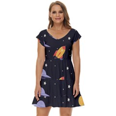 Cosmos Rockets Spaceships Ufos Short Sleeve Tiered Mini Dress by Cowasu