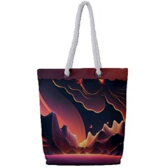 Fire Flame Burn Hot Heat Light Burning Orange Full Print Rope Handle Tote (small) by Cowasu