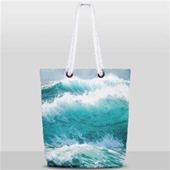 Ai Generated Waves Ocean Sea Tsunami Nautical Blue Sea Full Print Rope Handle Tote (small) by Cowasu