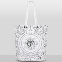 Vintage Design Line Art Frame Antique Old Retro Full Print Rope Handle Tote (small) by Cowasu