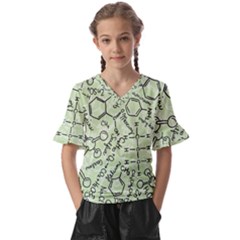 Multicolored Chemical Bond Illustration Chemistry Formula Science Kids  V-neck Horn Sleeve Blouse by Cowasu