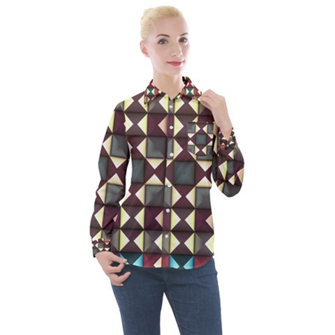 Symmetry Geometric Pattern Texture Women s Long Sleeve Pocket Shirt by Bangk1t