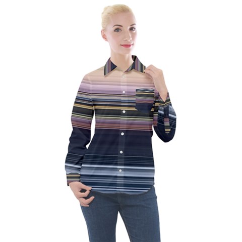 Horizontal Line Strokes Color Lines Women s Long Sleeve Pocket Shirt by Bangk1t