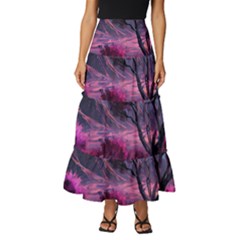 Landscape Painting Purple Tree Tiered Ruffle Maxi Skirt by Ndabl3x