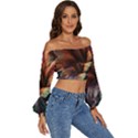 Flower Orange Lilly Long Sleeve Crinkled Weave Crop Top View3