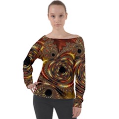 Geometric Art Fractal Abstract Art Off Shoulder Long Sleeve Velour Top by Ndabl3x