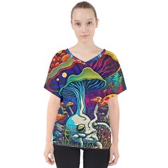 Mushrooms Fungi Psychedelic V-neck Dolman Drape Top by Ndabl3x