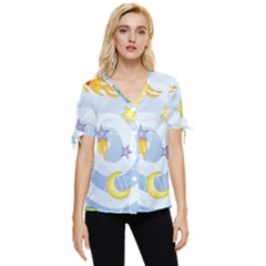 Science Fiction Outer Space Bow Sleeve Button Up Top by Ndabl3x