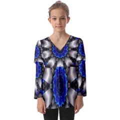 Kaleidoscope Abstract Round Kids  V Neck Casual Top by Ndabl3x